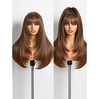 Gorgius Straight Layered Wig With Bangs Glueless Dark Brown Wigs 22 Inch Put On Go Wigs Crafted With Stylearchive Technology P