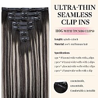 Maxita Clip In Hair Extensions Real Human Hair110G 7Pcs Natural Black Mixed Silver 22 Inchseamless Hair Extensions Clip In Hum