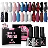 Ur Sugar Fall Winter Gel Nail Polish Set 12 Colors Brown Grey Blue Black White Red Glitter Gel Polish Set Black Sliver Glitter