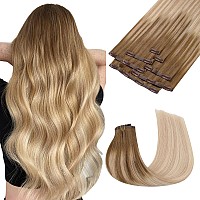 Maxita Clip In Hair Extensions Real Human Hair130G 7Pcs Ash Bronde Highlight 18 Inchremy Clip In Hair Extensions Seamless Clip