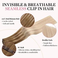 Maxita Clip In Hair Extensions Real Human Hair130G 7Pcs Ash Bronde Highlight 18 Inchremy Clip In Hair Extensions Seamless Clip