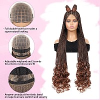 Kalyss Full Double Lace Front Knotless Braided Wigs For Women Box Braided Wig With Curly Ends Human Hair Blended Long Brown Brai