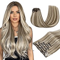 Maxita Hair Extensions Clip In Human Hair120G 7Pcs Platinum Blonde Bronde 14 Inchclip In Hair Extensions Real Human Hair Exten