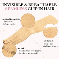 Maxita Clip In Hair Extensions Real Human Hair150G 7Pcs Beige Blonde 20 Inchremy Clip In Hair Extensions Seamless Clip In Exte