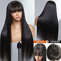 Ruiyu Wig With Bangs Human Hair 180 Density 2X4 Lace Closure Wigs Human Hair Wigs With Bangs Straight Glueless Ready To Wear An