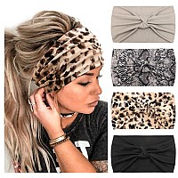 Dreshow 4 Pack Turban Headbands For Women Wide Vintage Head Wraps Knotted Cute Hair Band Accessories