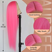 Aubree Pink Synthetic Lace Front Wigs Hot Pink Long Straight Wig Pastel Pink Pre Plucked Natural Looking Heat Resistant Fiber Wi