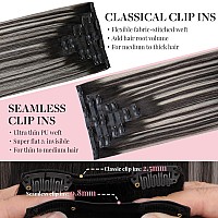 Maxita Clip In Hair Extensions Real Human Hair110G 7Pcs Natural Black Mixed Silver 16 Inchseamless Hair Extensions Clip In Hum