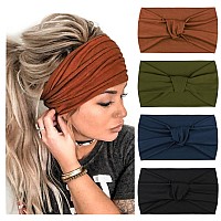 Dreshow 4 Pack Turban Headbands For Women Wide Vintage Head Wraps Knotted Cute Hair Band Accessories