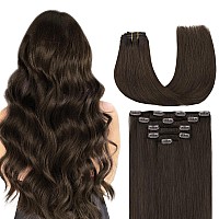 Maxita Hair Extensions Clip In Human Hair120G 7Pcs Mocha Brown 22 Inchclip In Hair Extensions Real Human Hair Extensions Natur