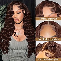 32 Inch Chocolate Brown Lace Front Wigs Human Hair Pre Plucked 180 Density Brown Body Wave Human Hair Wig 13X4 Hd Lace Frontal W