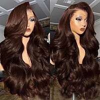 32 Inch Chocolate Brown Lace Front Wigs Human Hair Pre Plucked 180 Density Brown Body Wave Human Hair Wig 13X4 Hd Lace Frontal W