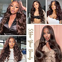 32 Inch Chocolate Brown Lace Front Wigs Human Hair Pre Plucked 180 Density Brown Body Wave Human Hair Wig 13X4 Hd Lace Frontal W