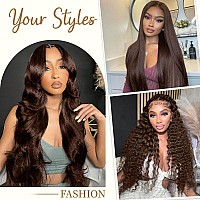 32 Inch Chocolate Brown Lace Front Wigs Human Hair Pre Plucked 180 Density Brown Body Wave Human Hair Wig 13X4 Hd Lace Frontal W