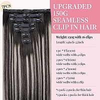 Maxita Clip In Hair Extensions Real Human Hair130G 7Pcs Natural Black Mixed Silver 18 Inch Seamless Clip In Extensions Natural