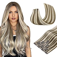 Maxita Clip In Hair Extensions Real Human Hair110G 7Pcs Platinum Blonde Bronde 16 Inchseamless Hair Extensions Clip In Human H