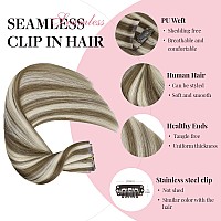 Maxita Clip In Hair Extensions Real Human Hair110G 7Pcs Platinum Blonde Bronde 16 Inchseamless Hair Extensions Clip In Human H