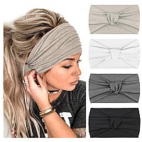 Dreshow 4 Pack Turban Headbands For Women Wide Vintage Head Wraps Knotted Cute Hair Band Accessories