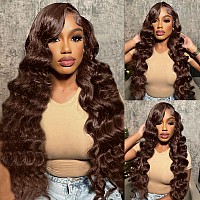 Otinid 26 Inch Chocolate Brown Lace Front Wig 13X4 Body Wave Brown Lace Front Wigs Human Hair Pre Plucked 180 Density Hd Lace Fr