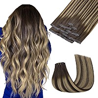 Maxita Clip In Hair Extensions Real Human Hair130G 7Pcs Mocha Brown To Bleach Blonde 18 Inchseamless Clip In Extensions Natura