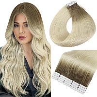 Full Shine Seamless Human Hair Extensions Tape In Color Ash Brown Ombre Blonde Balayage Natural Invisible Tape In Hair Extension