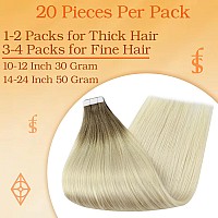 Full Shine Seamless Human Hair Extensions Tape In Color Ash Brown Ombre Blonde Balayage Natural Invisible Tape In Hair Extension