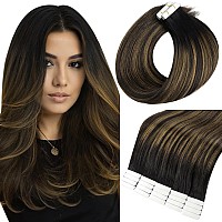 Full Shine Straight Hair Extensions Tape In Human Hair 1B Balck Fading To 6 Brown And 1B Black Seamless Skin Weft Hair Extension