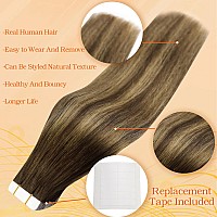 Full Shine Invisible Tape In Human Hair Extensions 22 Inch Tape In Real Silky Hair Extensions Balayage Medium Brown To Blonde An