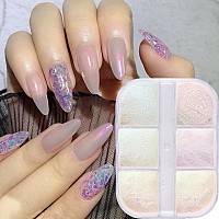 Gzmayuen 6 Colors Chrome Nail Powder Metallic Mirror Effect White Pearl Chrome Powder For Nail Art Mermaid Flake Nail Glitter S