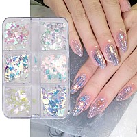 Gzmayuen 6 Colors Chrome Nail Powder Metallic Mirror Effect White Pearl Chrome Powder For Nail Art Mermaid Flake Nail Glitter S