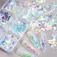 Gzmayuen 6 Colors Chrome Nail Powder Metallic Mirror Effect White Pearl Chrome Powder For Nail Art Mermaid Flake Nail Glitter S