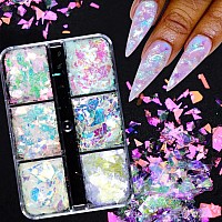 Gzmayuen 6 Colors Chrome Nail Powder Metallic Mirror Effect White Pearl Chrome Powder For Nail Art Mermaid Flake Nail Glitter S