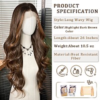 Sapphirewigs Long Brown Wavy Wig For Women 134 Highlight Brown Wig Invisible Knots Glueless Wig Synthetic Curly Wig For Daily