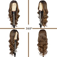 Sapphirewigs Long Brown Wavy Wig For Women 134 Highlight Brown Wig Invisible Knots Glueless Wig Synthetic Curly Wig For Daily