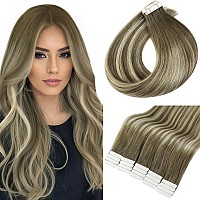 Full Shine Invisible Tape In Hair Extensions Balayage Brown And Ice Blonde 710007 Seamless Hair Extensions Tape In Straight Hu