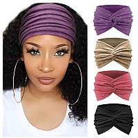 Dreshow Extra Wide Headbands For Women Cotton Turban Knotted Bandana Head Bands Non Slip Boho Hair Accessories For Sports Yoga