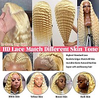 13X4 Hd Blonde Lace Front Wigs Human Hair Pre Plucked 150 Density 613 Deep Wave Lace Front Wigs Hd Transparent Undetectable Mel