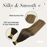 Full Shine Genius Weft Hair Extensions Human Hair Hand Tied Weft Extensions Color Dark Brown To Ash Brown Mix Blonde Brown Human