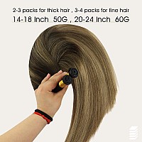 Full Shine Genius Weft Hair Extensions Human Hair Hand Tied Weft Extensions Color Dark Brown To Ash Brown Mix Blonde Brown Human