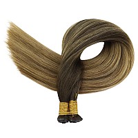 Full Shine Genius Weft Hair Extensions Human Hair Sew In Hair Extensions Real Human Hair Color Dark Brown To Ash Brown Mix Blond