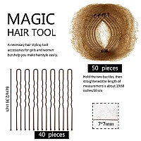 Zonon Bun Hair Nets Invisible Elastic Edge Mesh And U Shaped Pins Set 50Pcs Individual Package Invisible Hair Nets 40Pcs U Sha