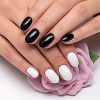 24 Pcs Round Press On Nails Short Sunjasmine Black And White Fake Nails Glue On Nails Glossy False Nails With Nail Glue Acryl