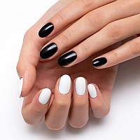 24 Pcs Round Press On Nails Short Sunjasmine Black And White Fake Nails Glue On Nails Glossy False Nails With Nail Glue Acryl