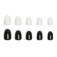 24 Pcs Round Press On Nails Short Sunjasmine Black And White Fake Nails Glue On Nails Glossy False Nails With Nail Glue Acryl