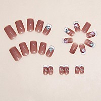 24 Pcs Square Press On Nails Medium Sunjasmine Summer Butterfly And French Fake Nails Glue On Nails Glossy False Nails With Na