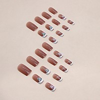 24 Pcs Square Press On Nails Medium Sunjasmine Summer Butterfly And French Fake Nails Glue On Nails Glossy False Nails With Na