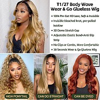 Sfd Wear And Go Glueless Wigs Honey Blonde Lace Front Wigs Human Hair T1B27 Blonde Human Hair Wigs Pre Plucked Pre Cut 150 Den