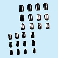 24 Pcs Square Press On Nails Medium Sunjasmine Summer Black Vine Fake Nails Glue On Nails Glossy False Nails With Nail Glue A