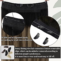 Sunny Invisible Wire Hair Extensions Black Ombre Clip In Hair Extensions With Transparent Wire Balayage Black Roots To Dark Brow