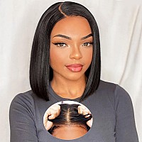 Aisi Glueless Bob Wig Human Hair Pre Plucked Short Straight Bob Wigs For Black Women Pre Cut 4X4 Lace Closure Hd Transparent Glu